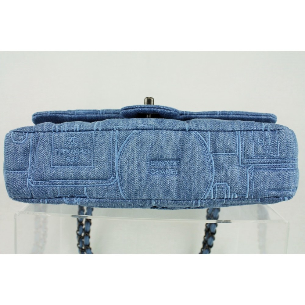 Chanel Chain Shoulder Embroidery Denim Bag Blue - Picture 5 of 8